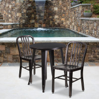 Flash Furniture CH-51080TH-2-18VRT-BQ-GG 24" Round Metal Table Set with Back Chairs in Antique